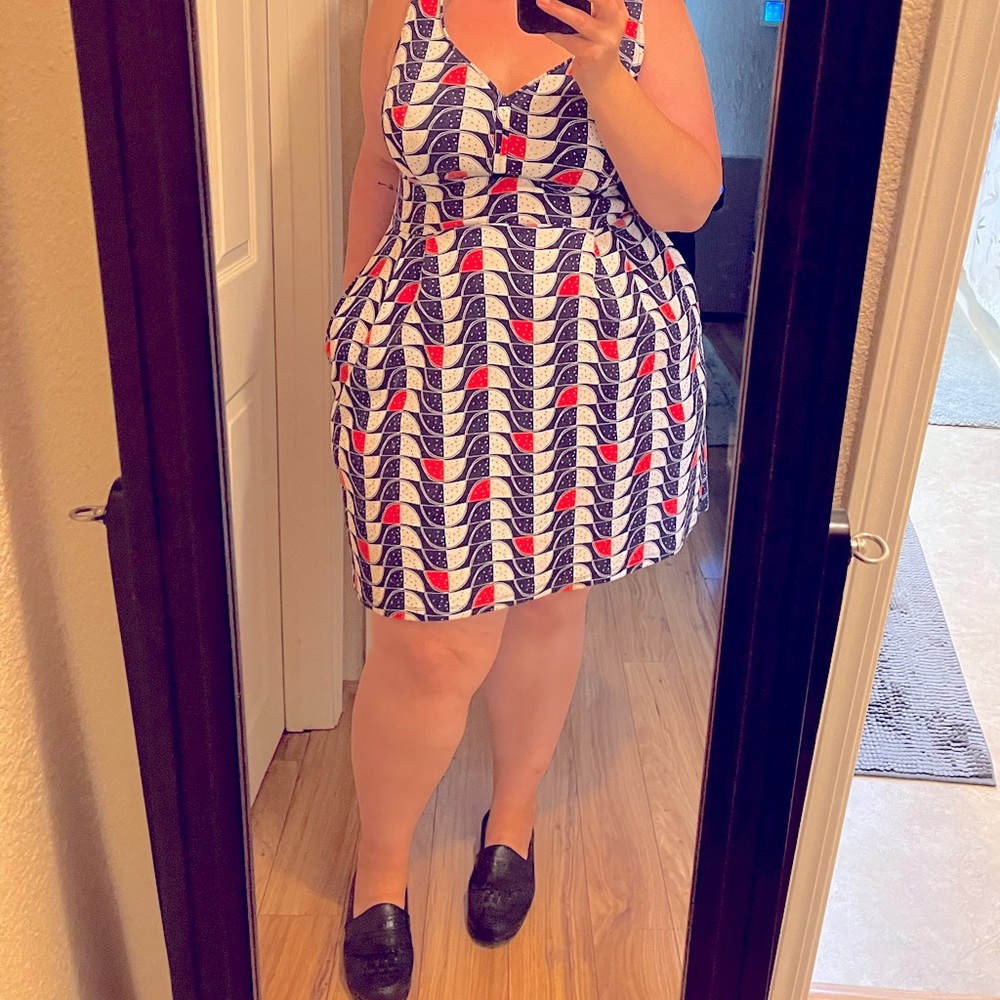 Anthropology Maison Jules Geometric Watermelon Print Dress